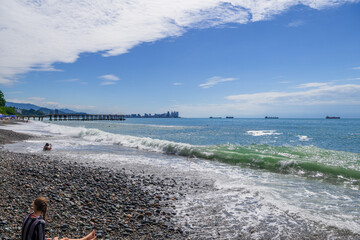 View on Black Sea beach and pier near the Batumi 