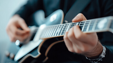 Fototapeta premium Minimal jazz, Jazz guitarist tuning in natural light, minimalistic aesthetic.