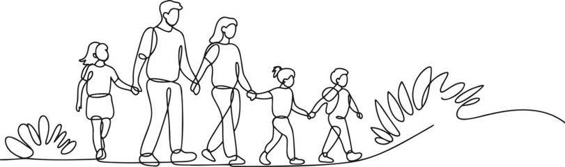 Continuous Line Drawing of Family Walking Together A Symbolic Journey of Love and Unity in the Simplest Form