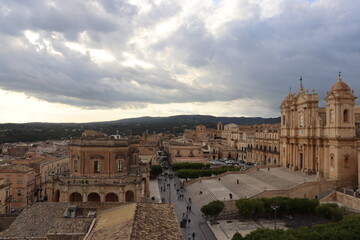 Obraz premium View of Noto Cathedral, Piazza del Duomo and Noto Municipality in Noto, Sicily, Italy