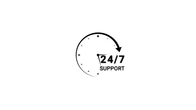 24/7 continuous support service concept. Businesswoman presents glowing icon representing 24/7 customer support, symbolizing nonstop assistance, helpline service. on white background