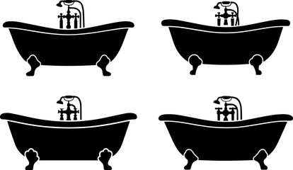 Group of Bathtub silhouettes vector illustration