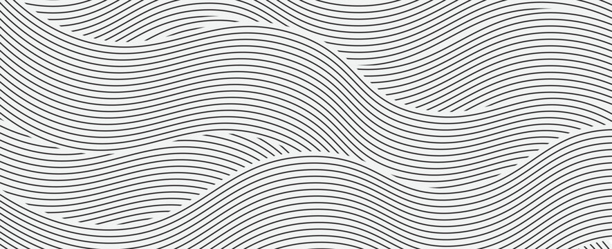 Abstract background with wavy blue lines on a white background. The blue lines create a flowing, textured pattern on the white surface. Minimal abstract gradient wavy line vector background