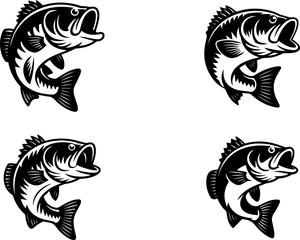 Group of Big bass fish silhouettes vector illustration