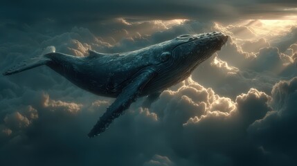 Whale encounter in the clouds dramatic nature scene surreal environment