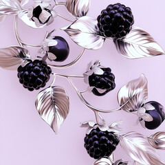 Luxury jewelry set with berries replacing traditional gems. Golden and silver rings, earrings, and pendants with realistic berries & fruit details, isolated on a neutral background.