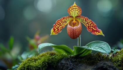 macro photography of Lady s Slipper orchid Paphiopedilum