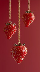 Luxury jewelry set with berries replacing traditional gems. Golden and silver rings, earrings, and pendants with realistic berries & fruit details, isolated on a neutral background.