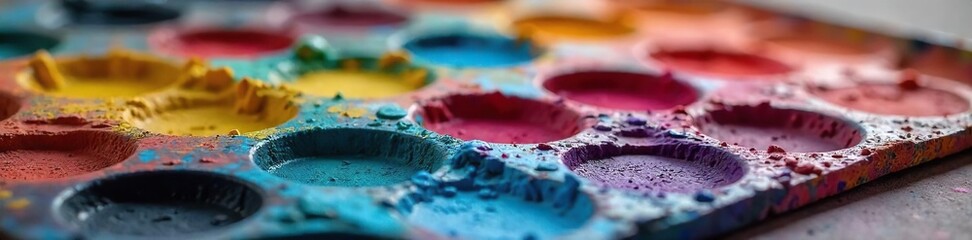 Vibrant Painters Palette Close-Up Ready for Creative Mixing and Artistic Application