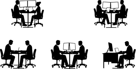 Business People Working on Dual Monitors Silhouette
