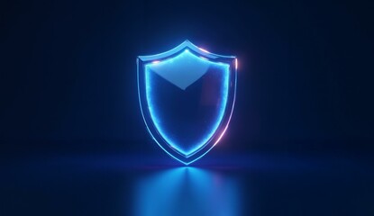 Fototapeta premium Glowing Shield Icon with Neon Blue and Pink Edges on Dark Background