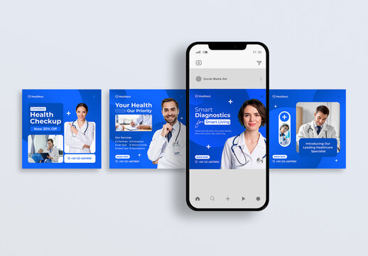 Blue And White Dental Care Social Media Post Template