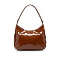 glossy finish italian leather shoulder bag, clean and modern silhouette, soft shadow, isolated on white background