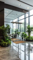 Obraz premium Glass transparent door in the office