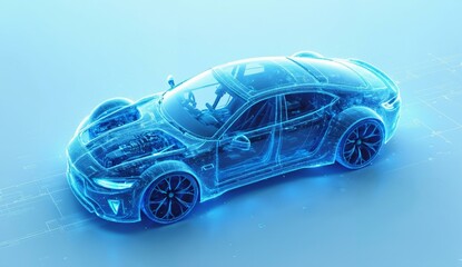 Futuristic Transparent Car Design with Blue X-Ray Effect