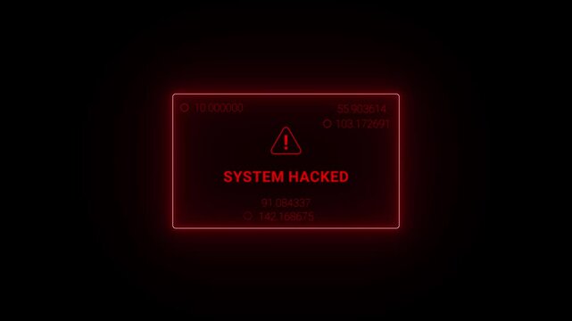 System hack security breach computer hacking warning message hacked alert. Motion graphics animation. symbolizing a cyber attack, spyware infection, and malicious software breach in a digital network.