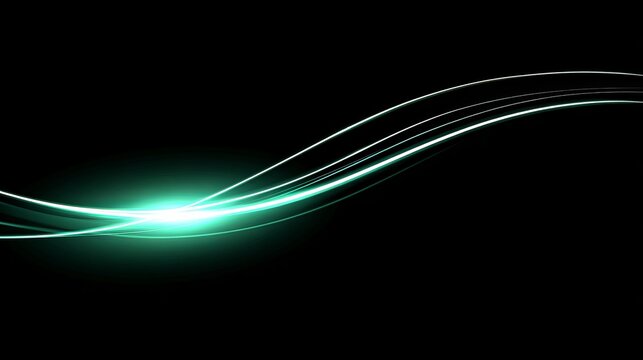Green glowing shiny lines effect vector background with luminous white speed lines, light glowing trails, fire path tracer, and incandescence curve twirls creating dynamic vibrant energy and motion