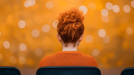 Woman with Red Curly Hair and Orange Sweater