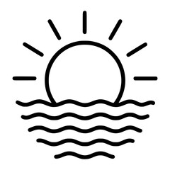 Sunrise Sunset Over Ocean Waves &ndash; Minimal Line Art Icon