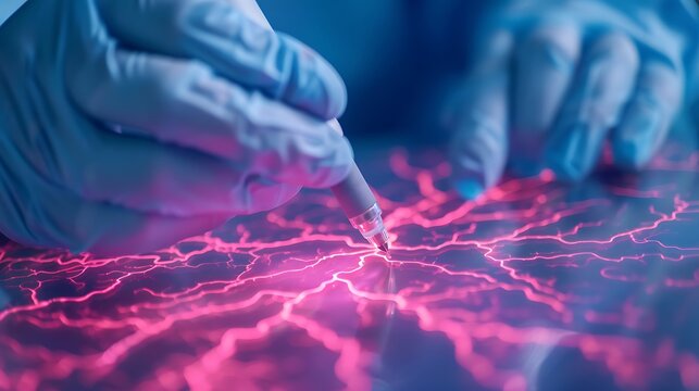 Scientist in Gloves Uses Stylus on Digital Screen