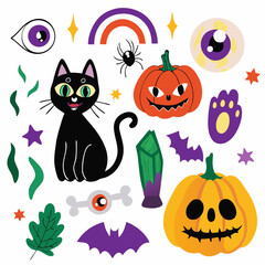 Fototapeta premium Halloween Pumpkin and Spooky Elements Vector Set