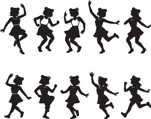 10 pieces of dancing lady silhouette design. illustration 2025