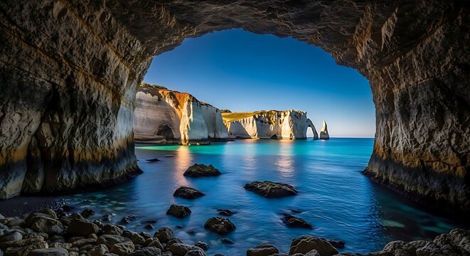 Beautiful sea view with rocky coastline and clear blue water