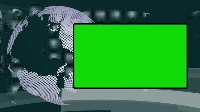 Green Screen Breaking News, Global Earth rotating Digital World News Studio for Live News report, Background with Blue Color. Global Earth rotating Digital World, intro, tv