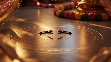 Celebrating Krishna Janmashtami with sacred footprints and festive decorations