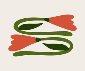 Abstract hand drawn aesthetic orange flowers illustration. Botanical concept icons, perfect for postcards, wall art, banner, background etc. Cute doodle tulips.