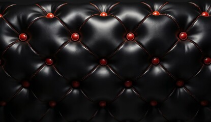 Black Leather Tufted Upholstery with Red Buttons