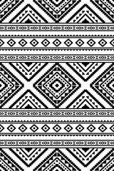 Southwest Native seamless pattern ethnic tribal Pixel Art Aztec geometric Navajo Native American fabric black and white design vector for textile print
