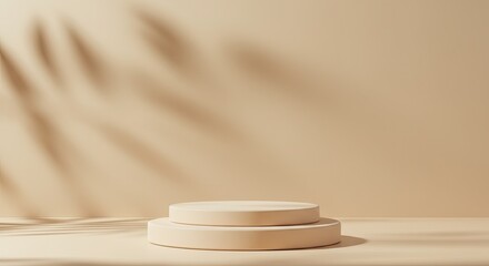 Summer beige 3D podium with abstract tropical light shadow and minimal product display