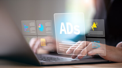 Online marketing and advertising concepts ,planning advertising marketing strategies concept...