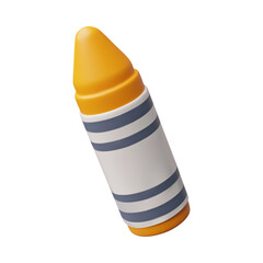 Fototapeta premium Wax crayon 3D plastic cartoon style vector icon, realistic orange pencil, kids stationery for painting, drawing artwork