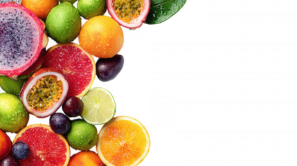 Healthy Mixed Colorful Tropical Fruit Pile Horizontal on Transparent Background