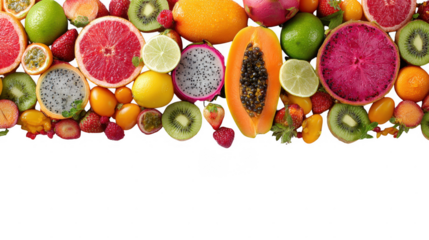 Healthy Mixed Colorful Tropical Fruit Pile Horizontal on Transparent Background