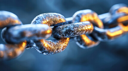 A close-up of a rusty chain with a blurred background.