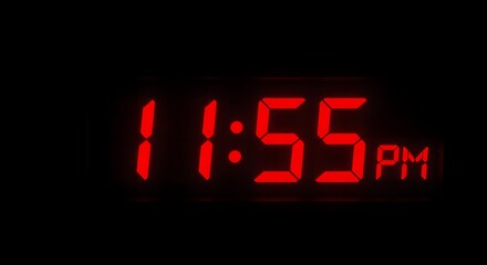 Close-up of a clock showing five minutes to midnight