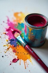 Well-worn Paintbrush and Vibrant Paint Artistic Still Life Ready for Creation