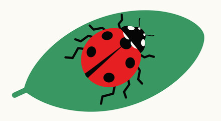 Naklejka premium Cartoon Ladybug with Red Shell and Black Spots on Green Leaf