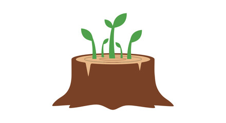 Cartoon Tree Stump with New Green Sprouts Emerging, Symbolizing Renewal