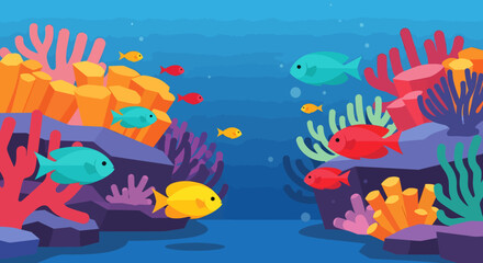 Colorful Cartoon Fish Swimming in a Vibrant Coral Reef Scene