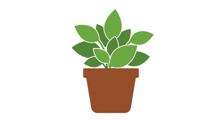Obraz premium Potted Plant Illustration with Green Leaves and Brown Pot, Simple Design