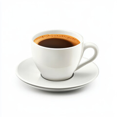 Obraz premium steaming cup of coffee in white ceramic mug, on white background.