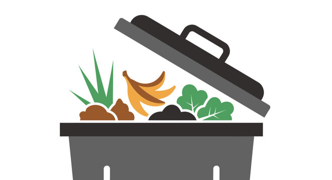 Open Compost Bin with Food Scraps and Yard Waste Illustration