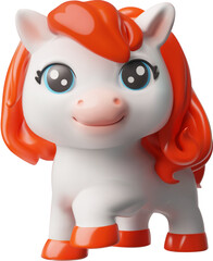 Naklejka premium Vector 3D illustration of white horse icon with red mane, cartoon childish style.