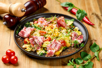 Coppa and Mango Salad with Cherry Tomatoes and Fresh Herbs