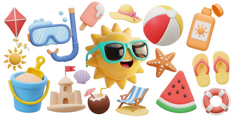 3d summer objects png element set on transparent background  © FAIROUZ
