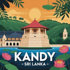 Kandy Sri Lanka Temple Travel Poster Art